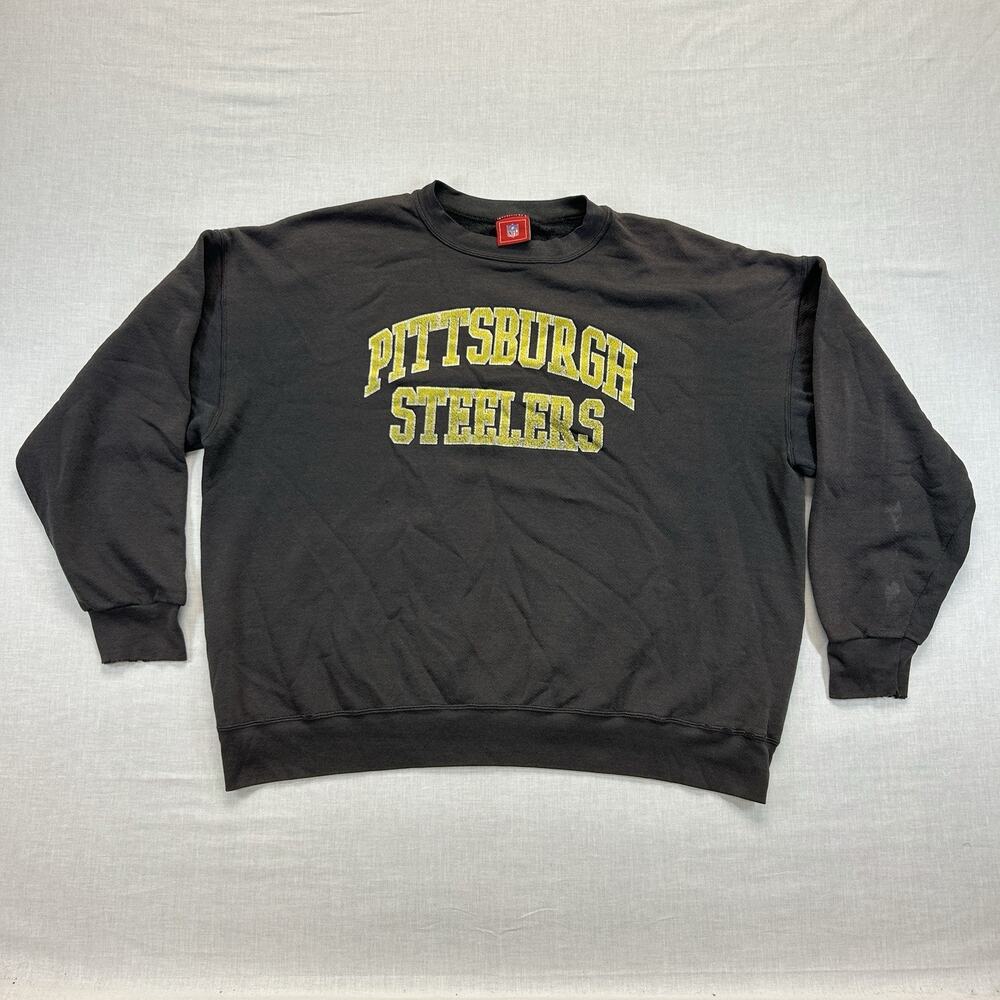Vintage Pittsburgh Steelers Sweatshirt Mens XXL Black Gray NFL Crewneck 90s Y2K